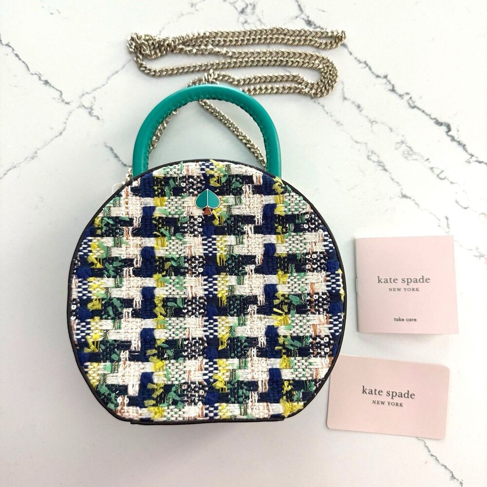 Kate Spade New York Andi Leather & Tweed Mini Chain Canteen Bag Fiji Green Teal